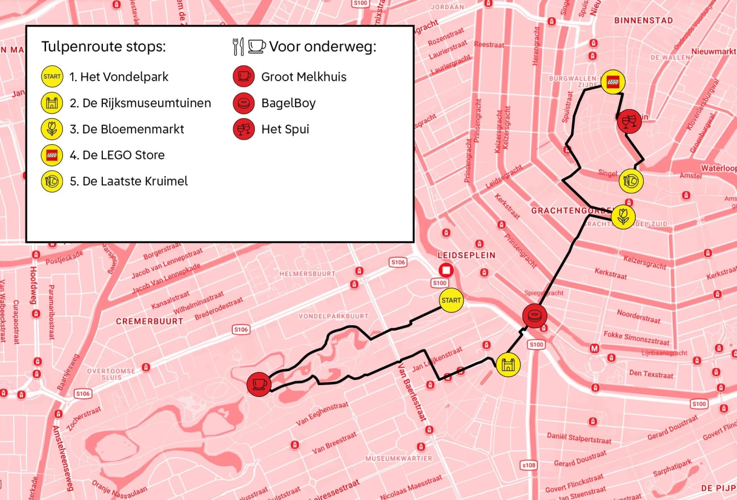 De tulpenroute door Amsterdam 2026, samengesteld door LEGO