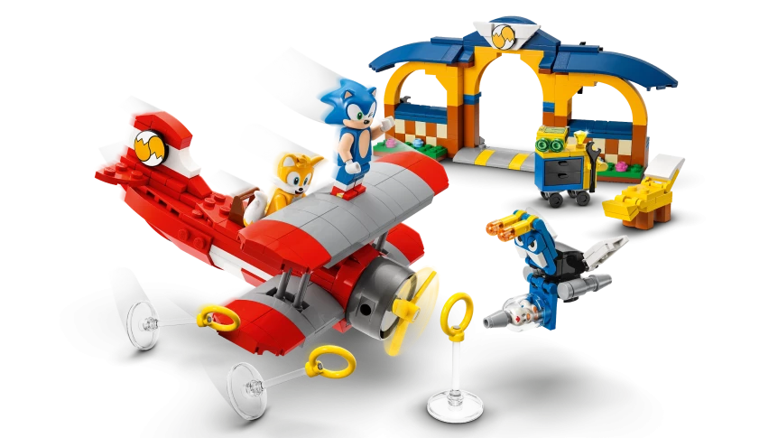 Tails' werkplaats en Tornado vliegtuig