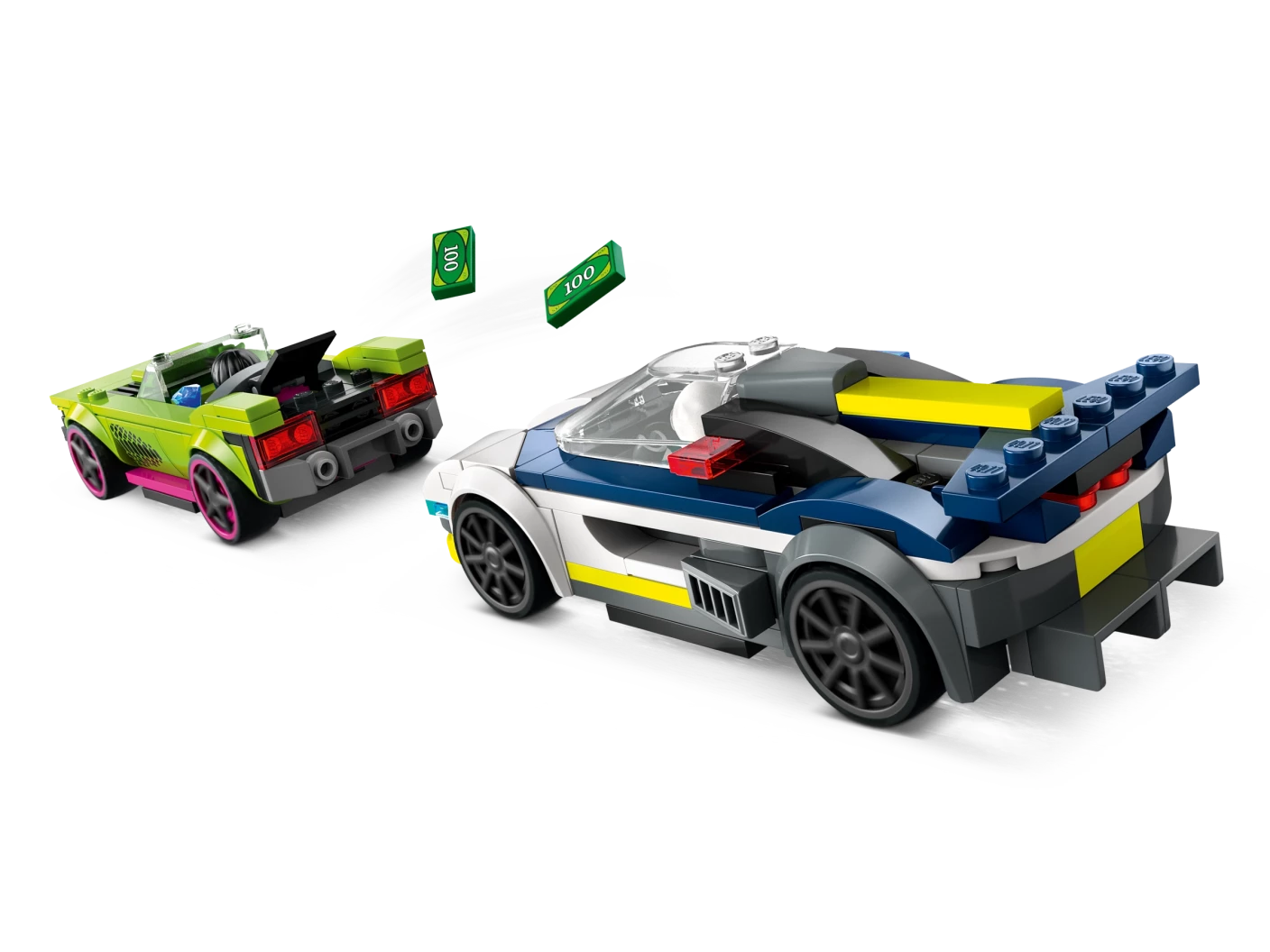 Politiewagen en snelle autoachtervolging