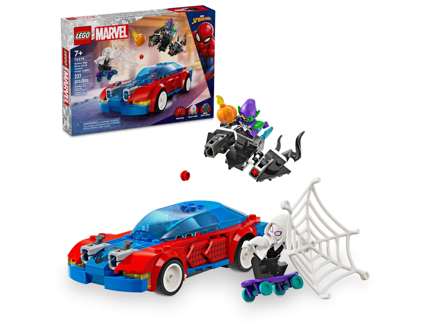 Spider-Man racewagen en Venom Green Goblin