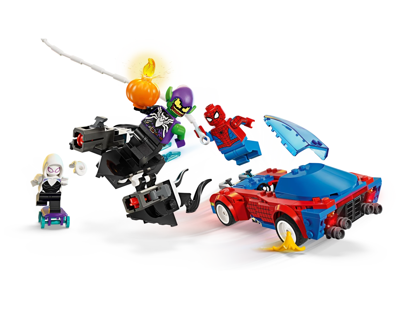 Spider-Man racewagen en Venom Green Goblin
