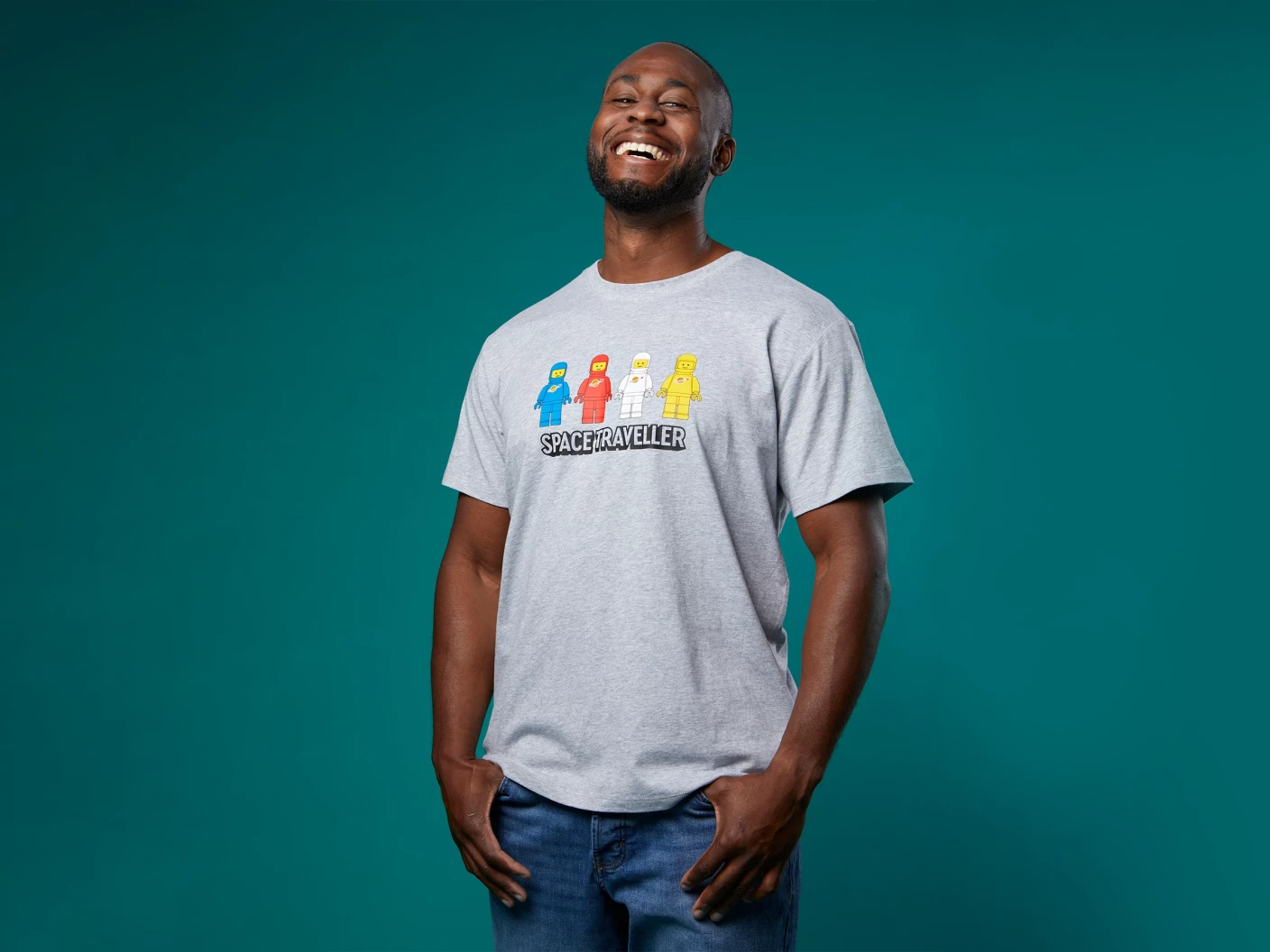 Ruimtereizigers T-shirt met korte mouwen voor volwassenen – grijs gemêleerd