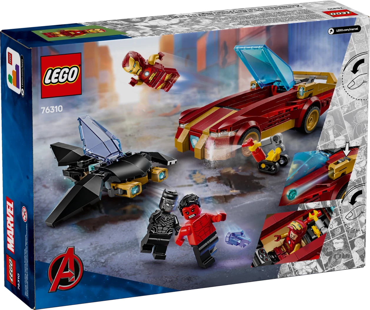 Iron Mans auto en Black Panther vs. Rode Hulk