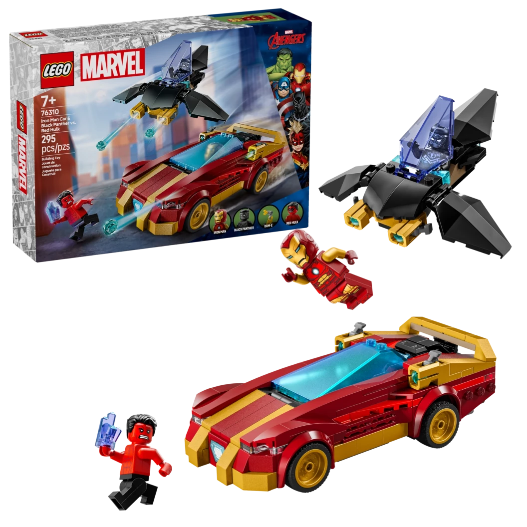 Iron Mans auto en Black Panther vs. Rode Hulk