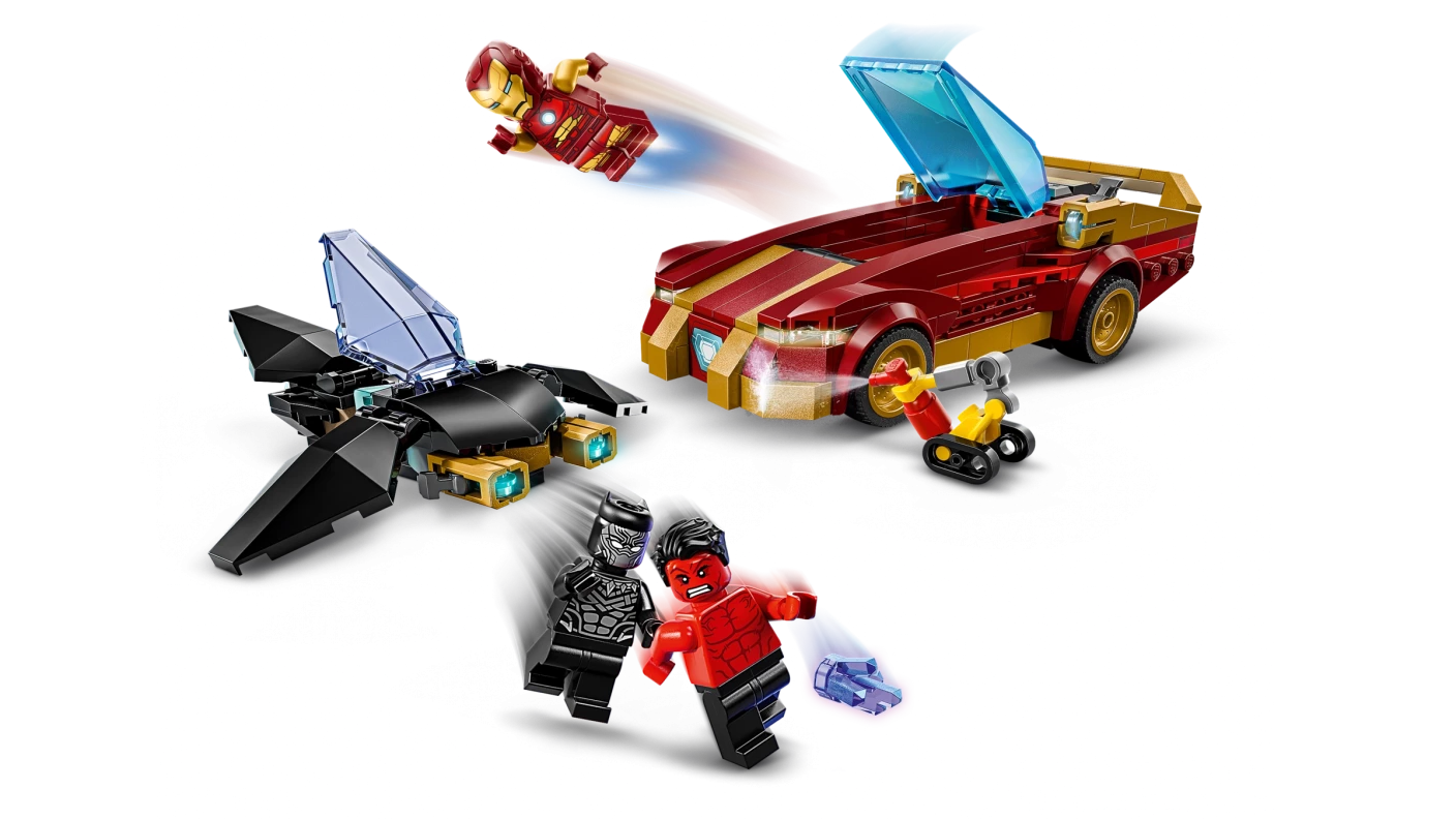 Iron Mans auto en Black Panther vs. Rode Hulk
