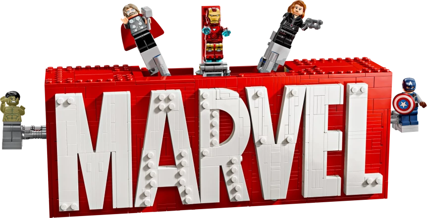 MARVEL logo en minifiguren