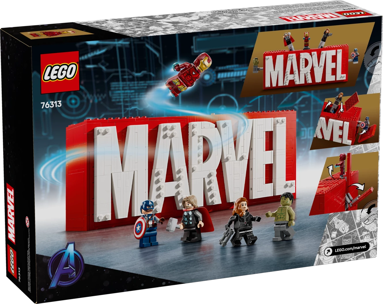 MARVEL logo en minifiguren