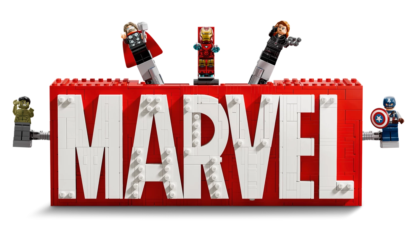 MARVEL logo en minifiguren