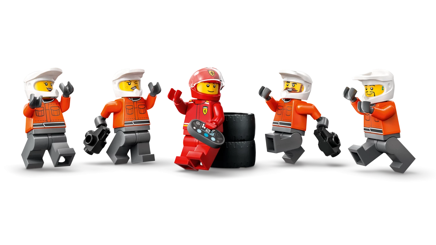 F1® pitstop en pitcrew met Ferrari auto