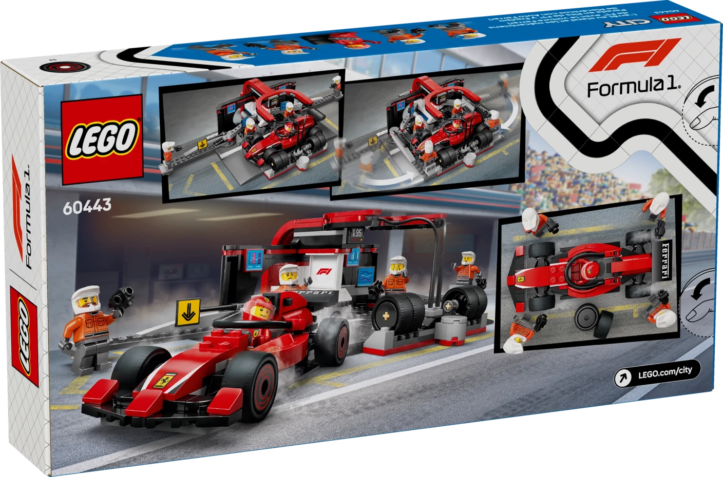 F1® pitstop en pitcrew met Ferrari auto