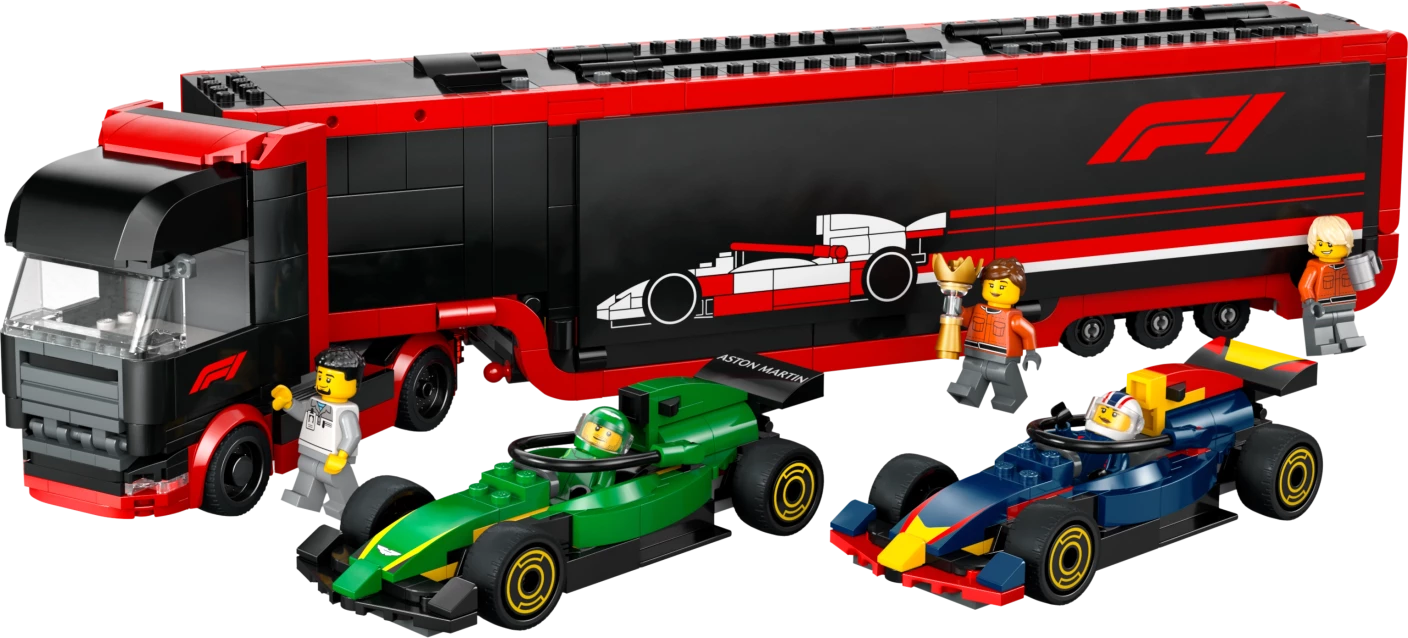 F1® truck met RB20 en AMR24 F1® auto's