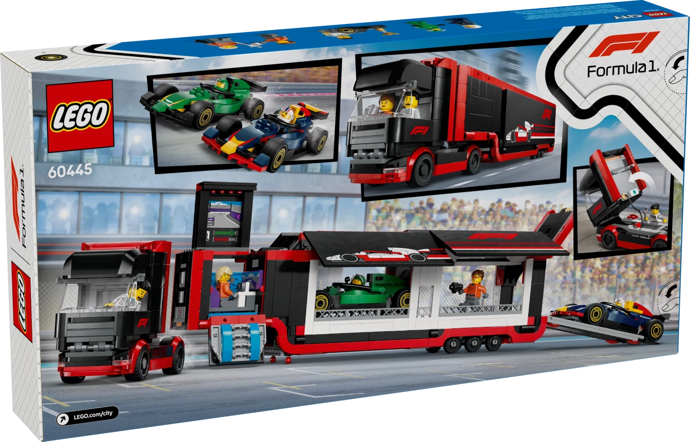 F1® truck met RB20 en AMR24 F1® auto's