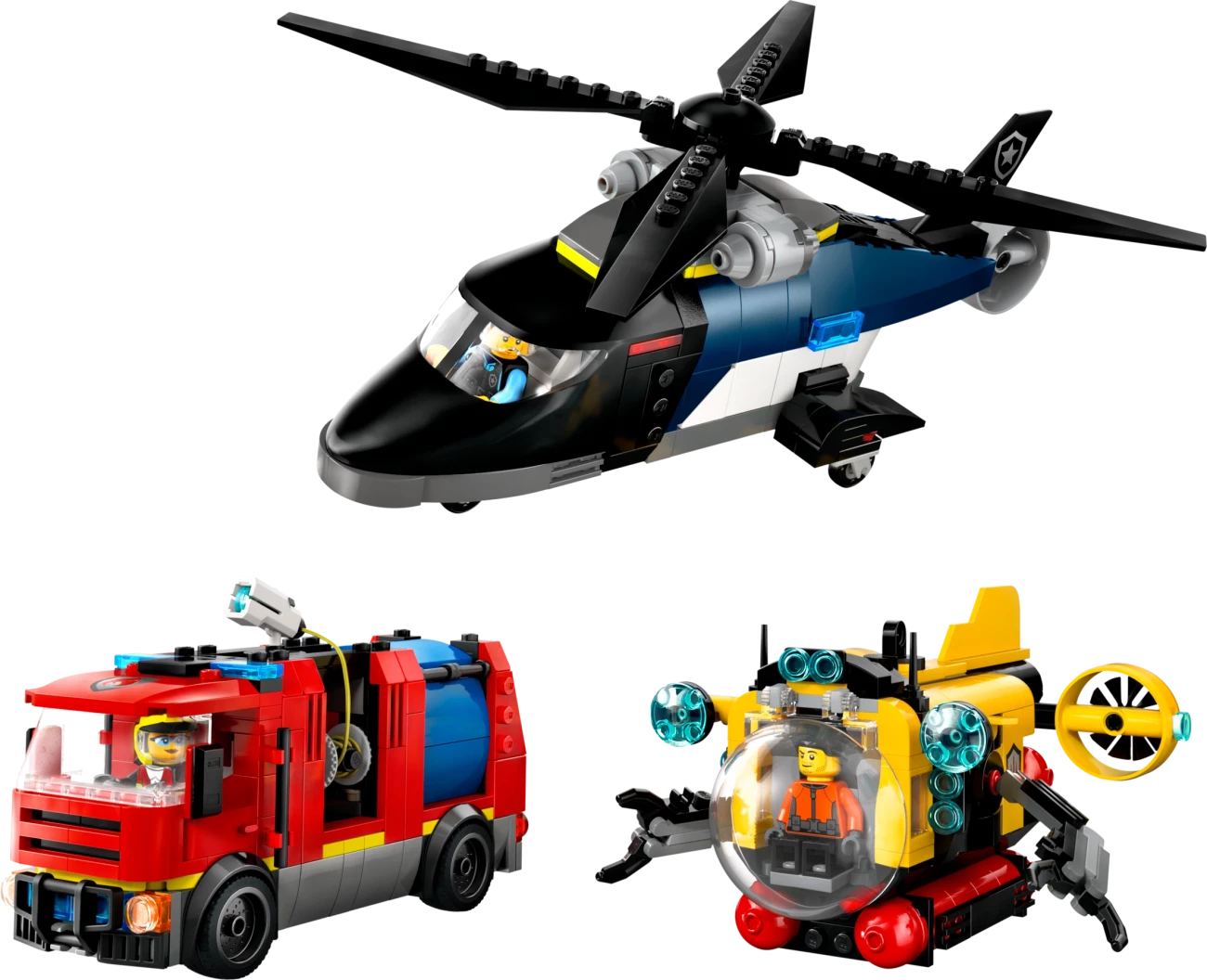 Helikopter, brandweerauto en onderzeeër remix