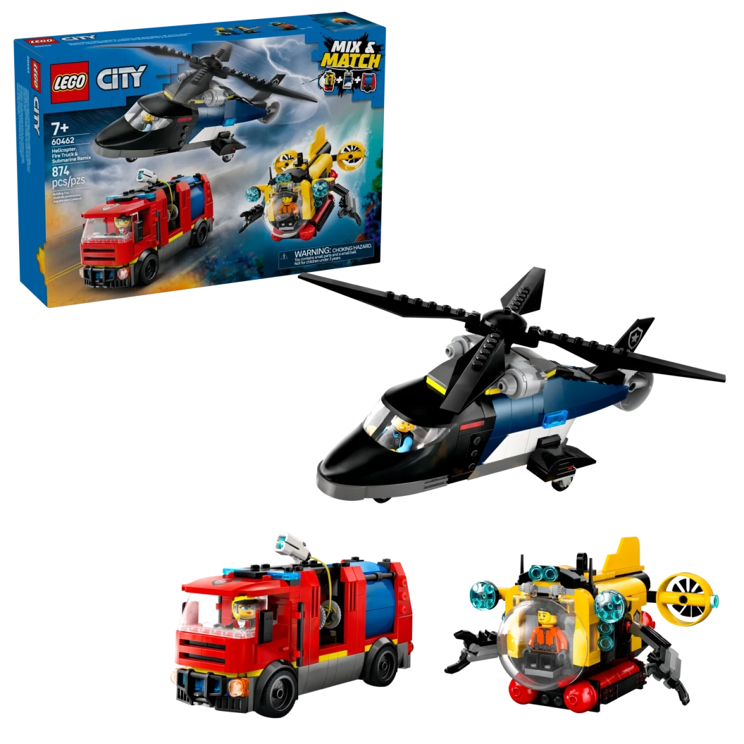 Helikopter, brandweerauto en onderzeeër remix