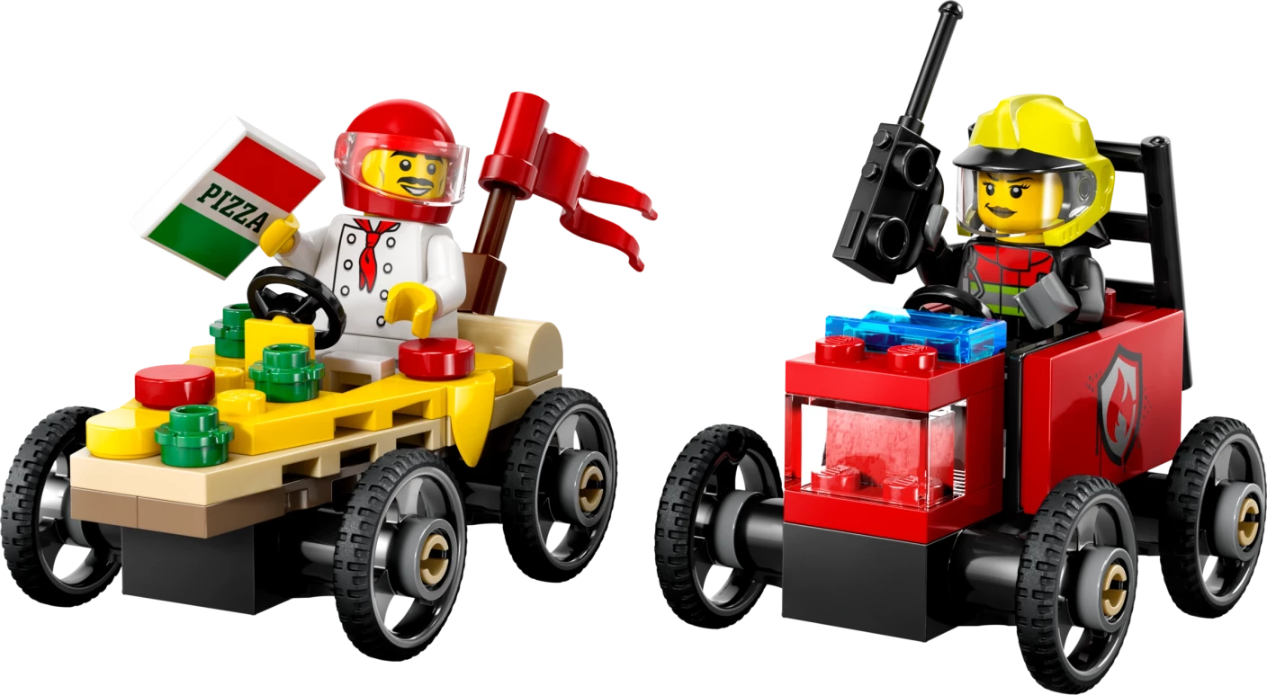Raceautopakket: pizzabestelwagen vs. brandweerauto
