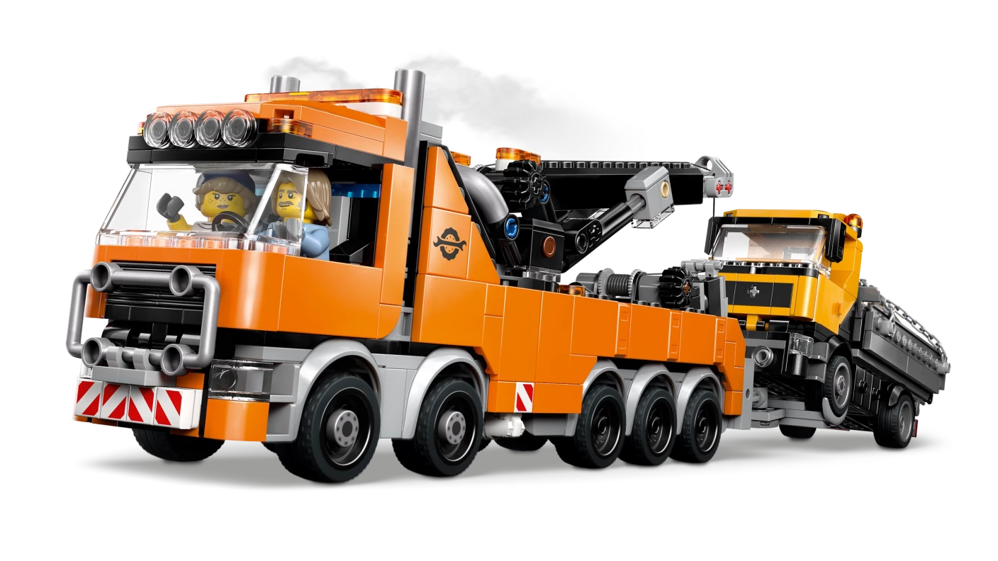 Zware sleepwagen met kraan