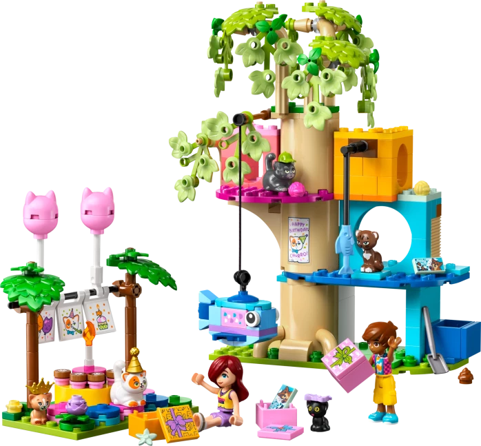 Kattenverjaardagsfeestje en boomhut
