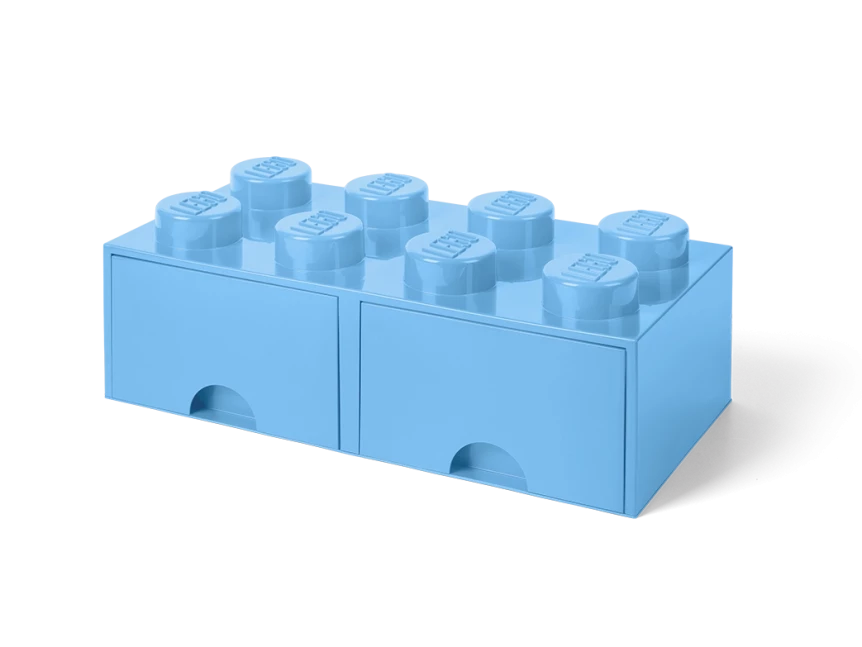 Opbergsteen met 8 noppen en 2 lades - lichtblauw