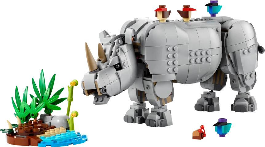 Wilde dieren: machtige neushoorn met vogels
