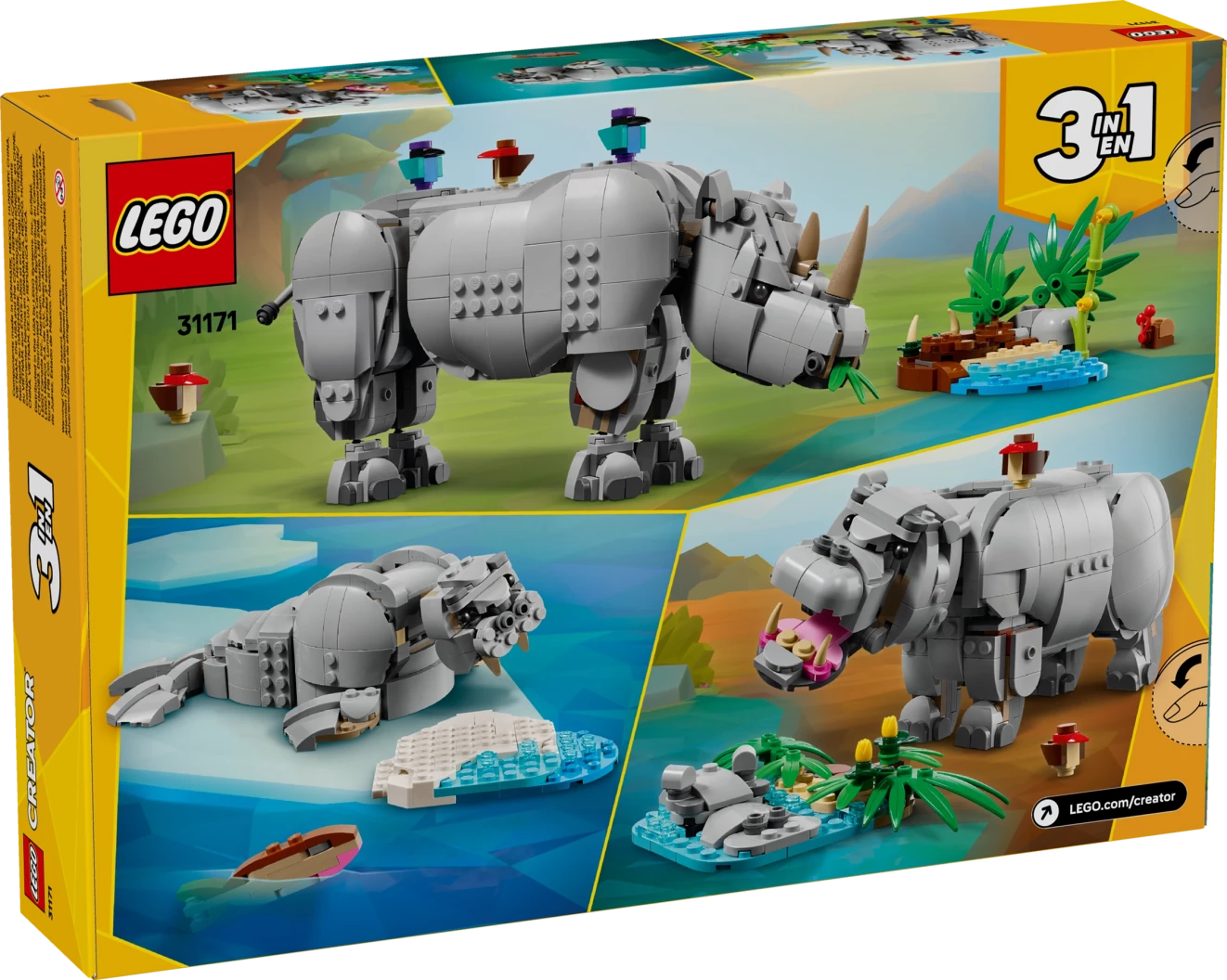 Wilde dieren: machtige neushoorn met vogels
