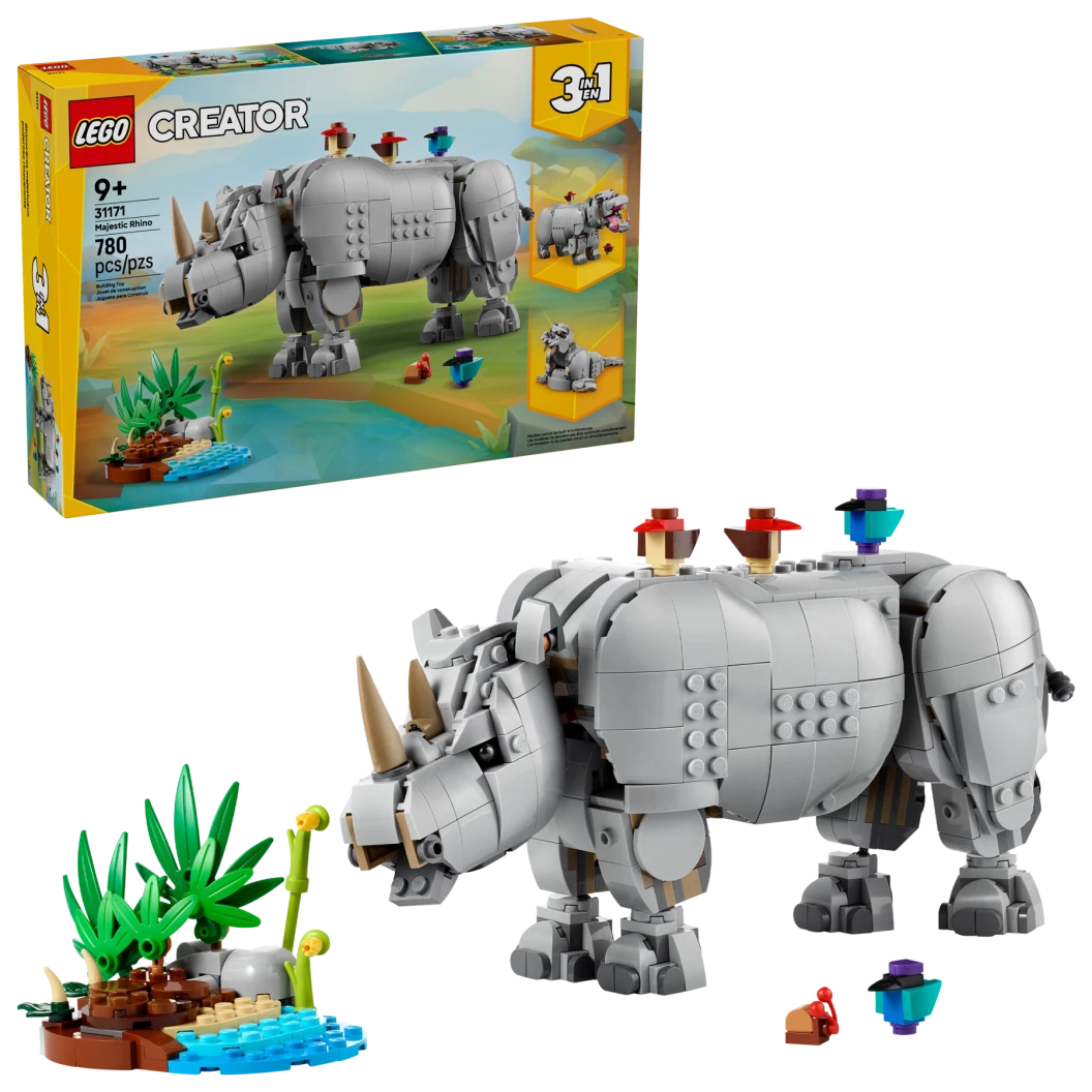 Wilde dieren: machtige neushoorn met vogels