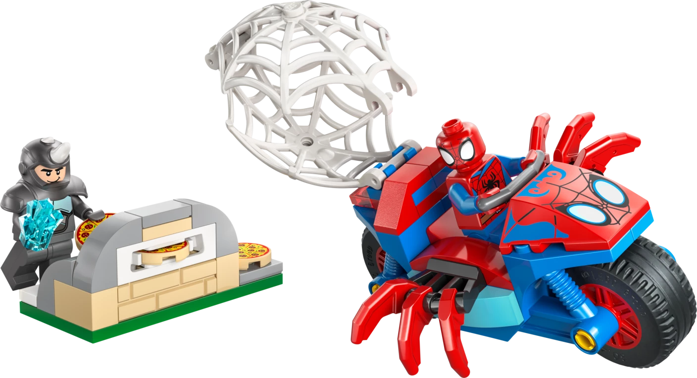 Spidey op zijn motor vs. Rhino