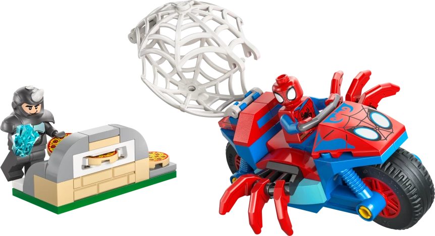 Spidey op zijn motor vs. Rhino