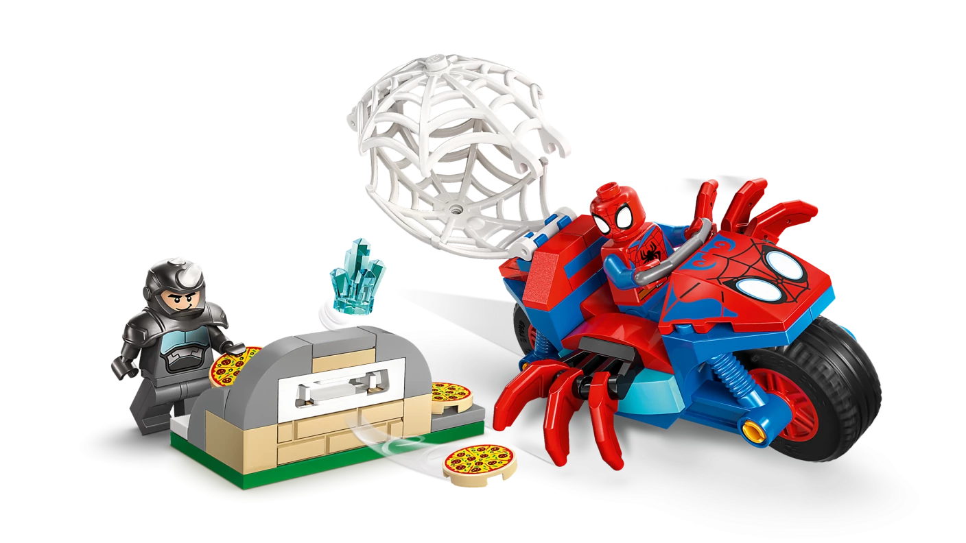 Spidey op zijn motor vs. Rhino