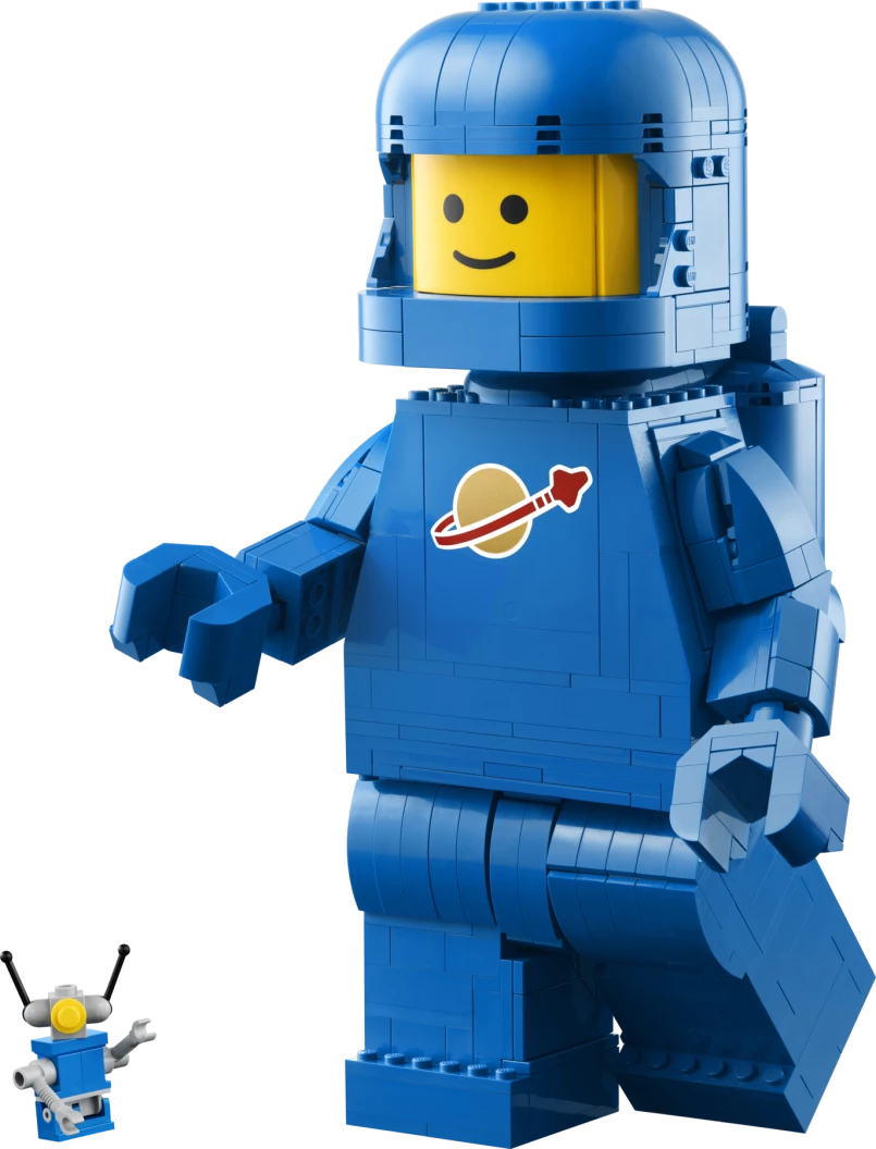 Grote blauwe minifiguur van een astronaut