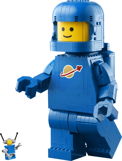 Grote blauwe minifiguur van een astronaut