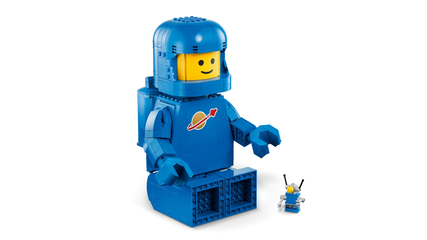Grote blauwe minifiguur van een astronaut