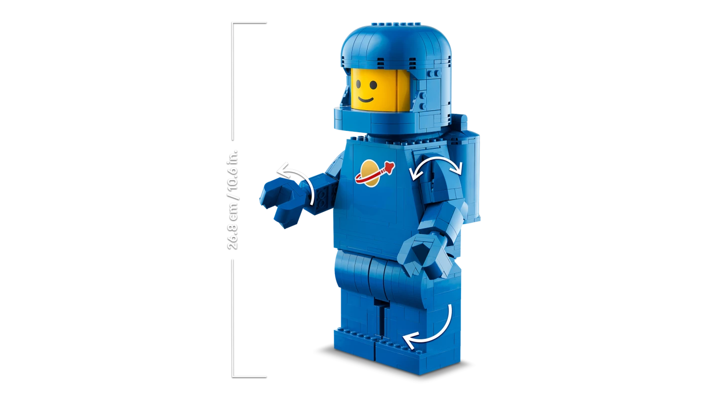 Grote blauwe minifiguur van een astronaut