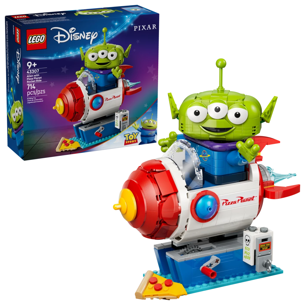 Alien met Pizza Planet raket