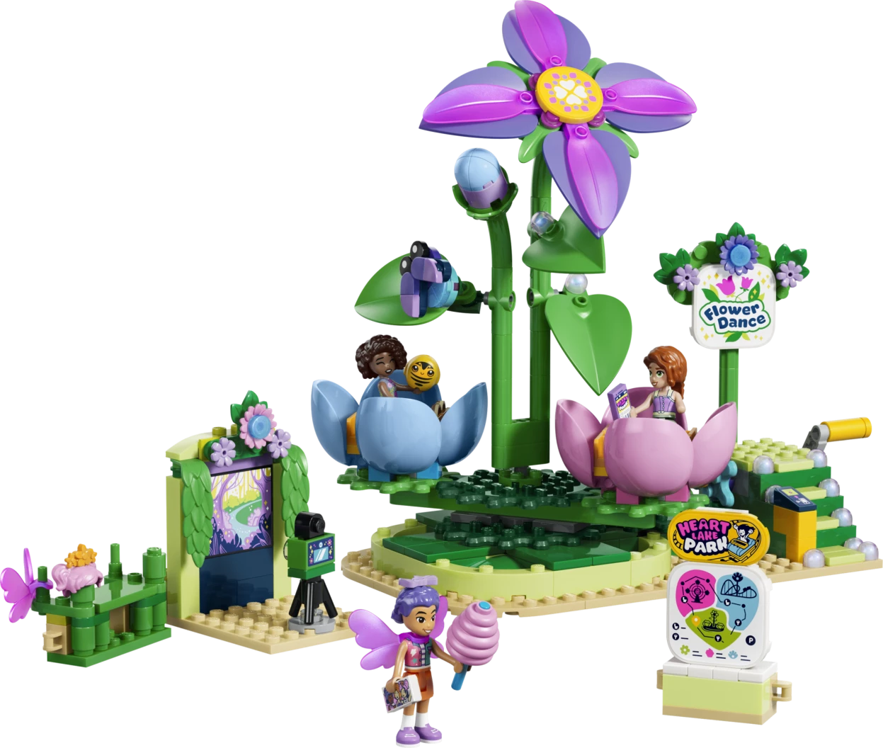 Draaiende theekopjesattractie met bloementhema