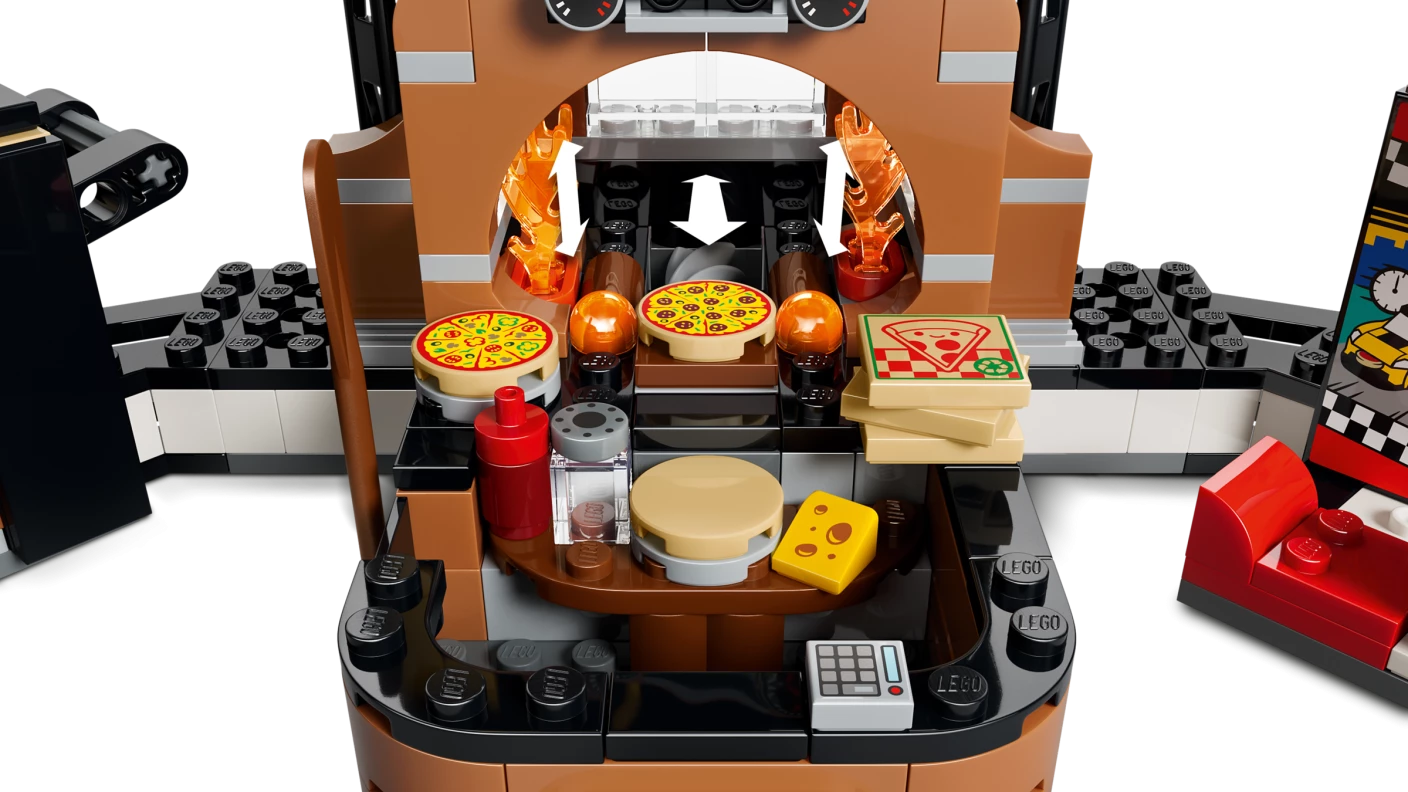 Pizzacentrale met voertuigen
