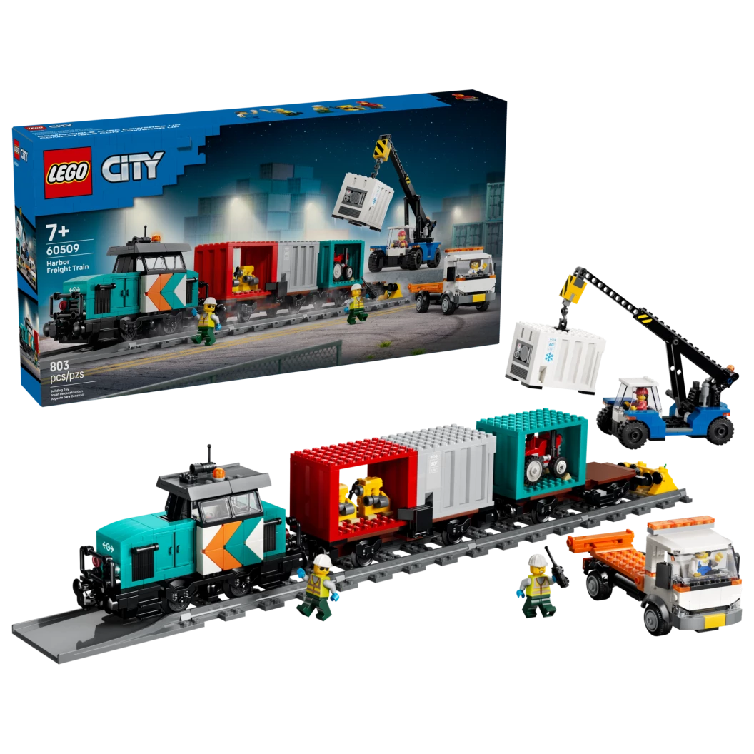Containertrein met kraan en vrachtwagen