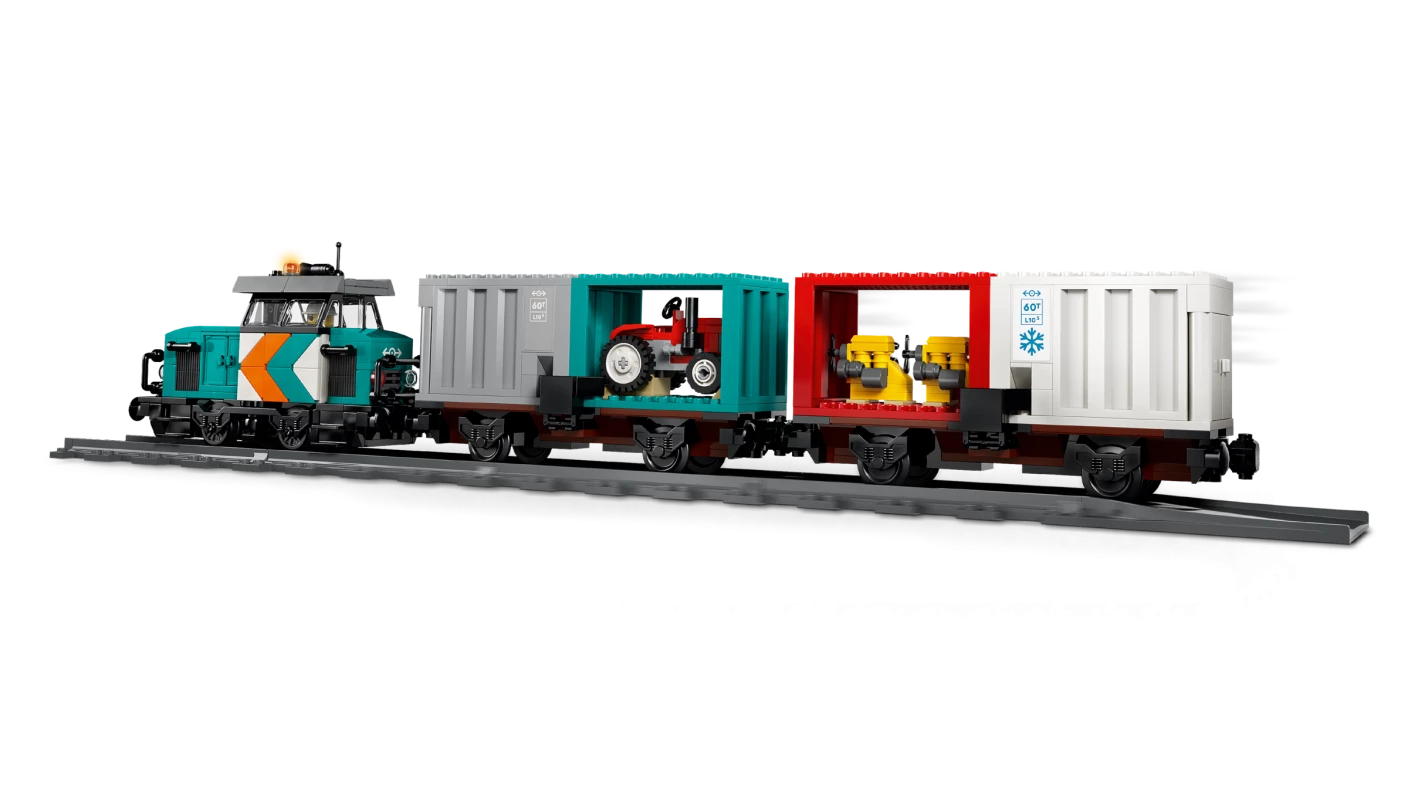 Containertrein met kraan en vrachtwagen