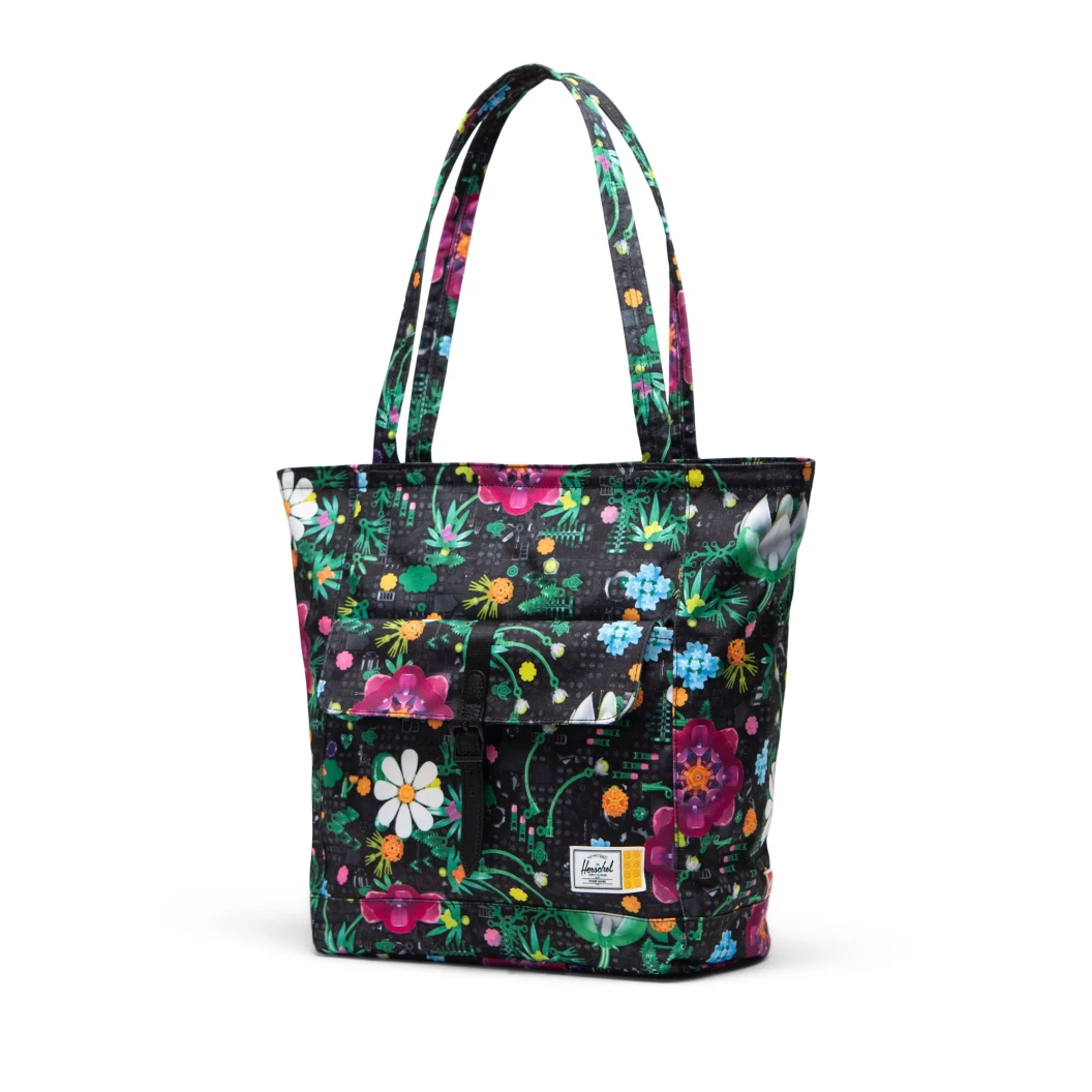 Herschel Retreat draagtas - vrolijke bloemen - zwart