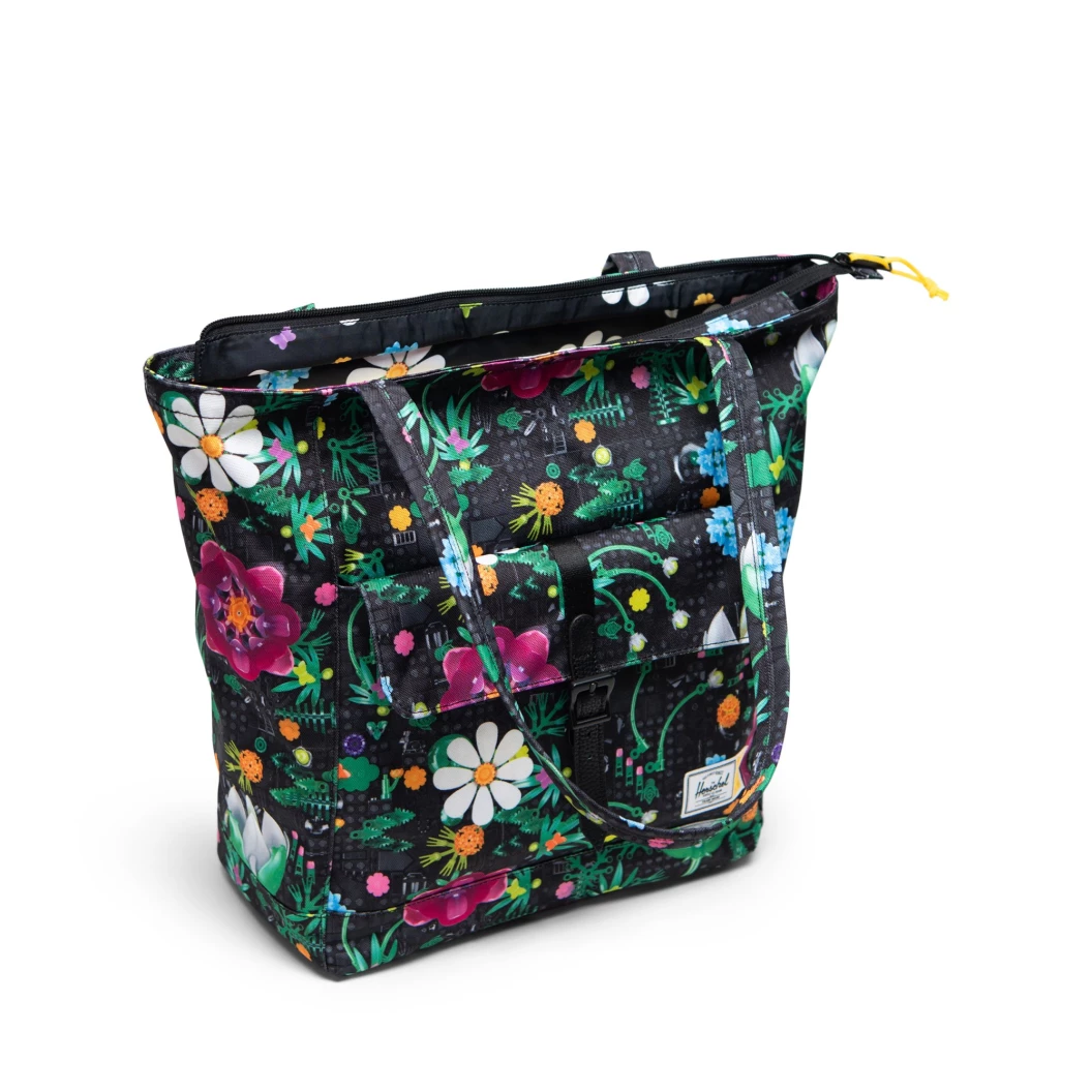 Herschel Retreat draagtas - vrolijke bloemen - zwart
