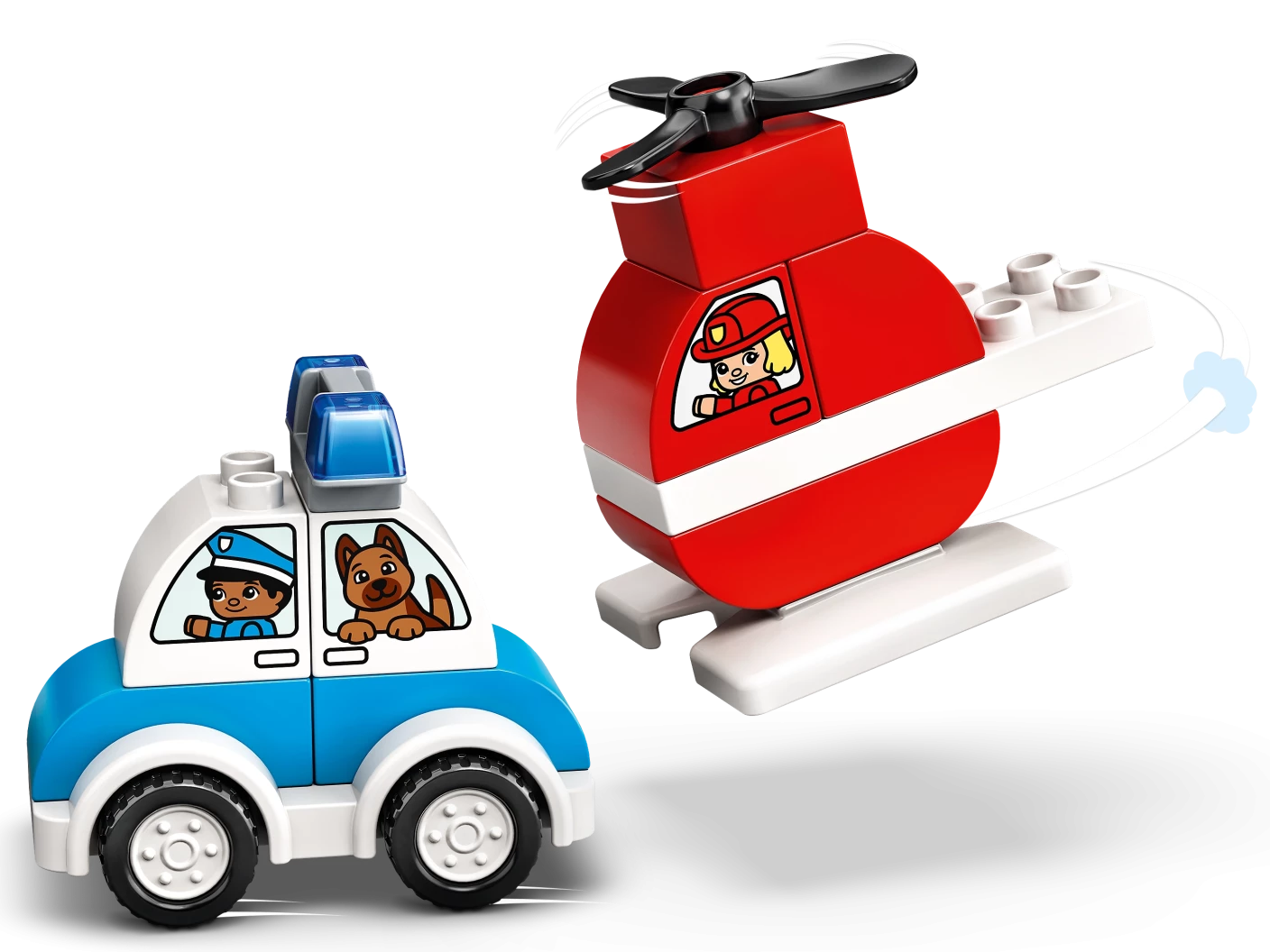 Brandweerhelikopter en politiewagen