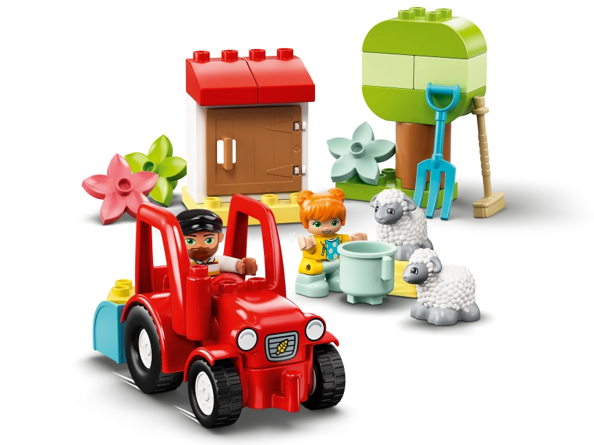 Landbouwtractor en dieren verzorgen